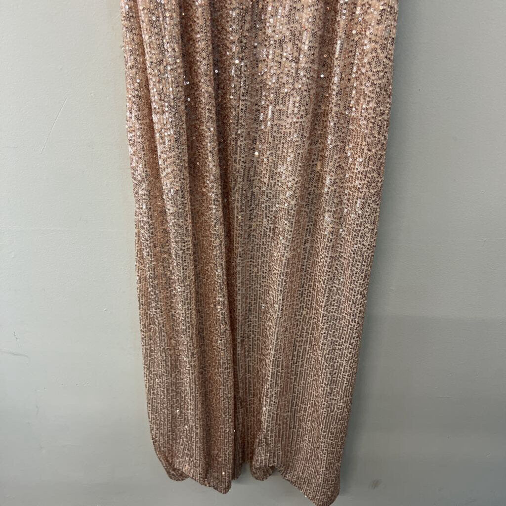 Altar'd State Rose Gold Sequin Short Sleeve Maxi Dress Medium