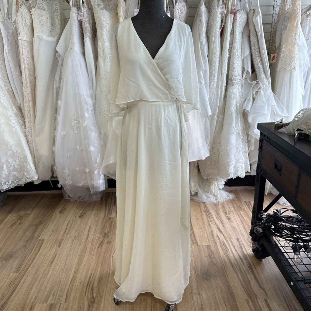 Mod Cloth Ivory Flounce Top Wrap Long Formal Dress Medium
