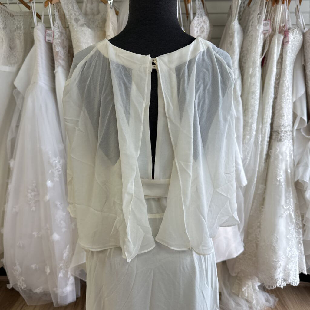 Mod Cloth Ivory Flounce Top Wrap Long Formal Dress Medium