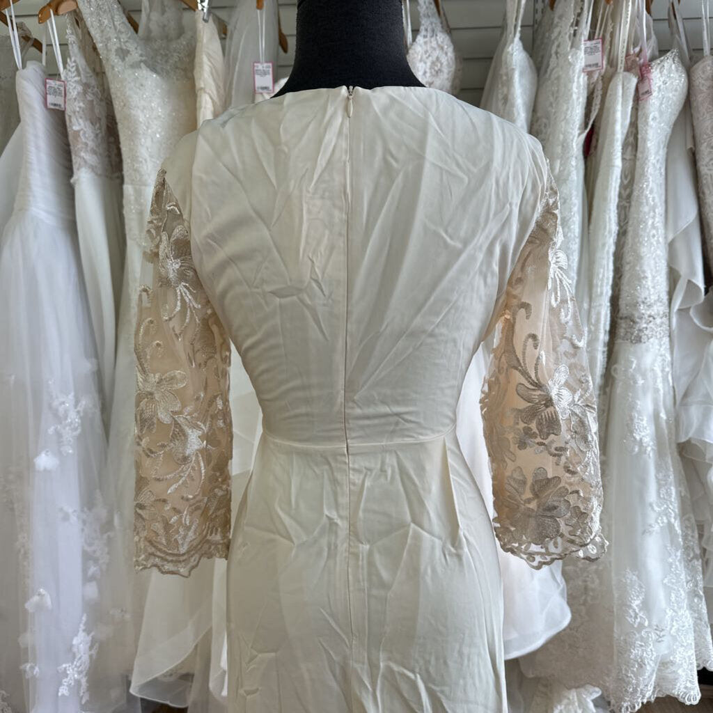 MSGLAMOR Light Gold Lace Long Sleeve Top Long Formal Dress Medium