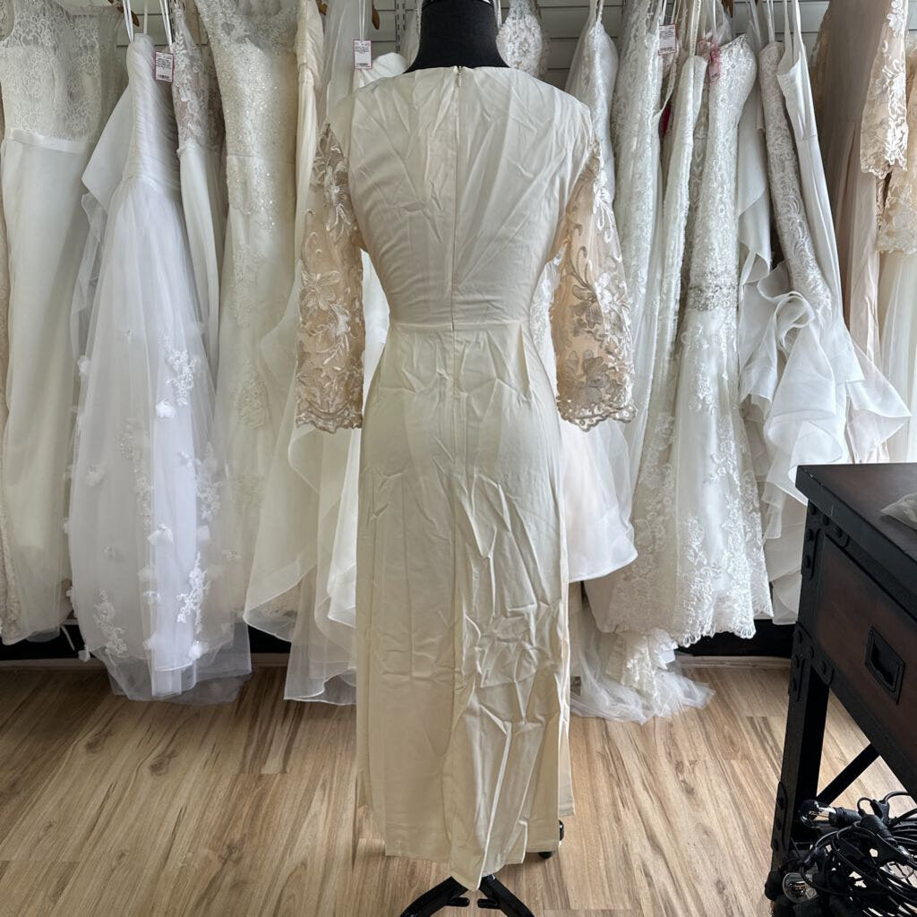 MSGLAMOR Light Gold Lace Long Sleeve Top Long Formal Dress Medium