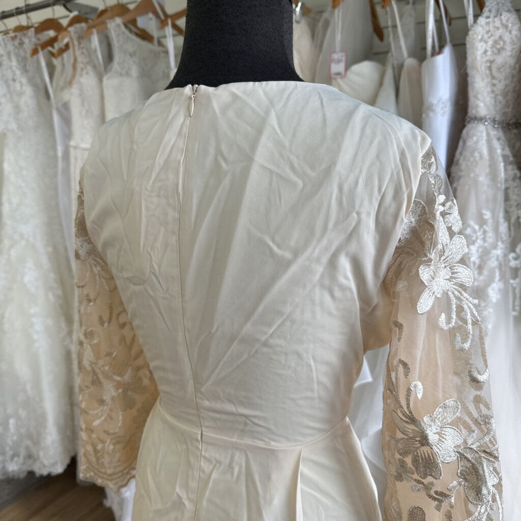 MSGLAMOR Light Gold Lace Long Sleeve Top Long Formal Dress Medium