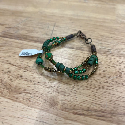 Green/ Gold Beaded Layered Bracelet