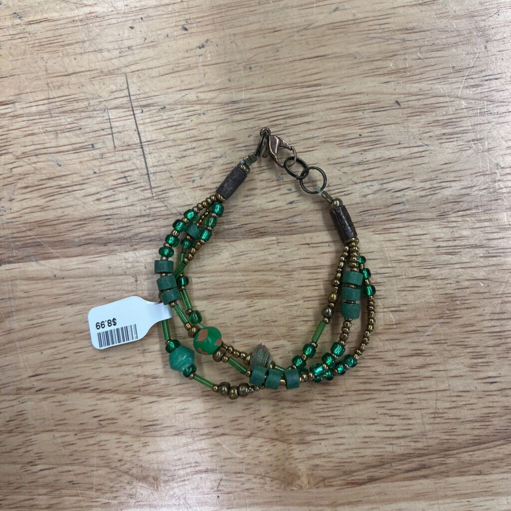 Green/ Gold Beaded Layered Bracelet