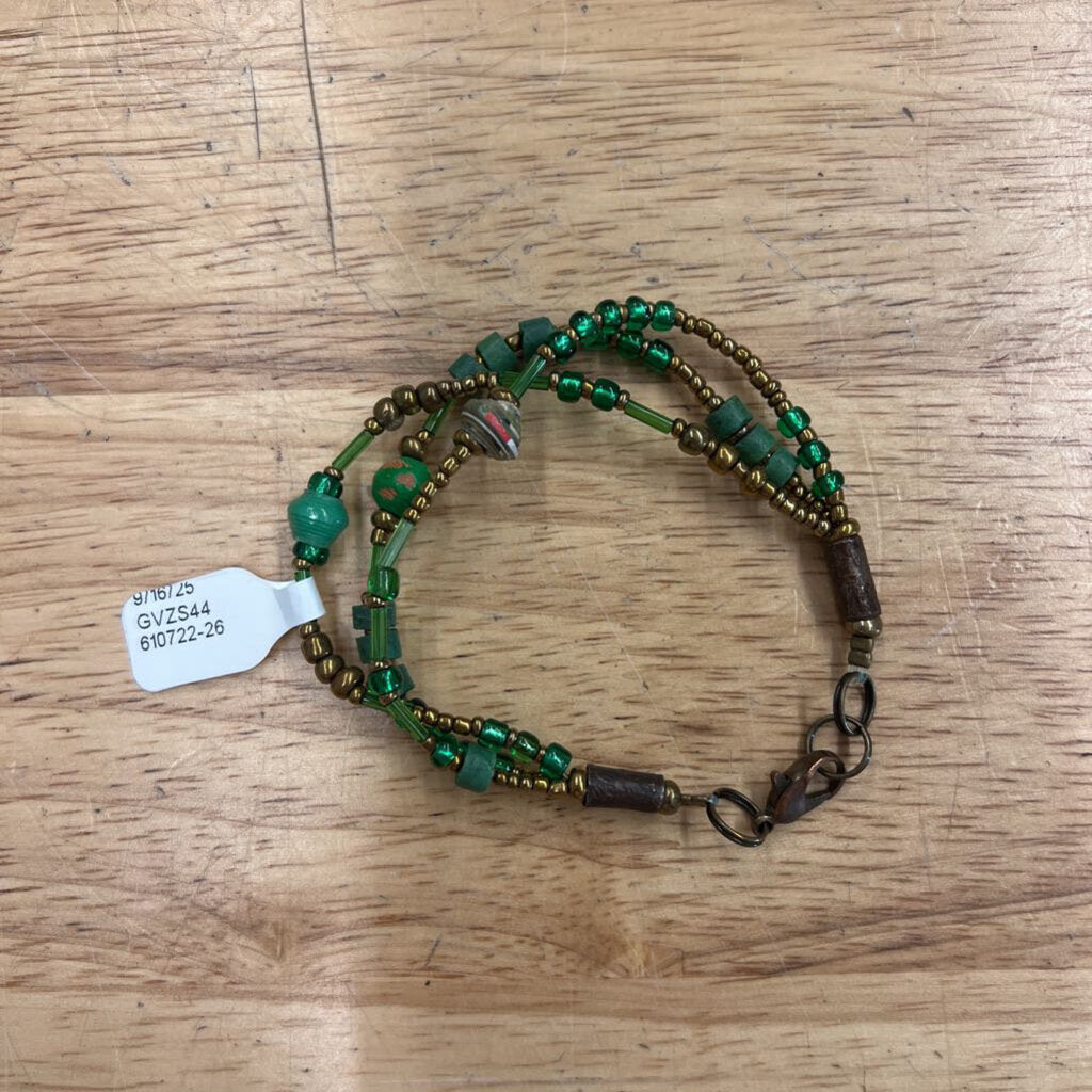 Green/ Gold Beaded Layered Bracelet