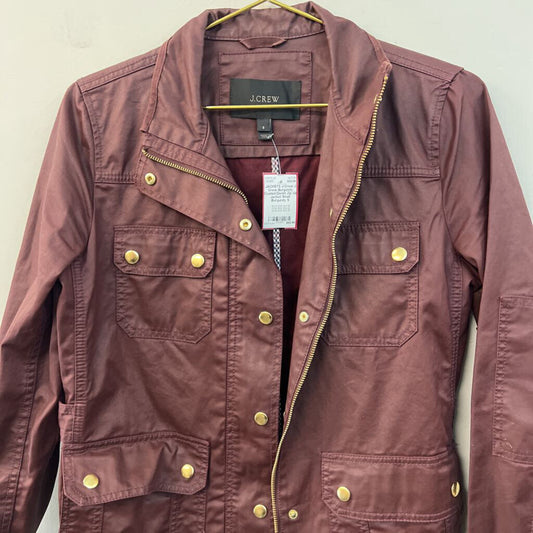 J Crew Burgundy Coated Denim Zip Up Jacket Small