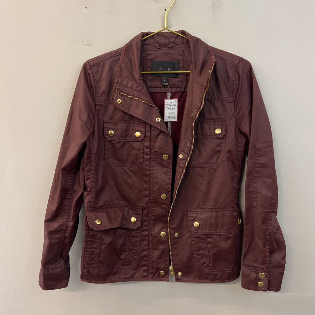 J Crew Burgundy Coated Denim Zip Up Jacket Small
