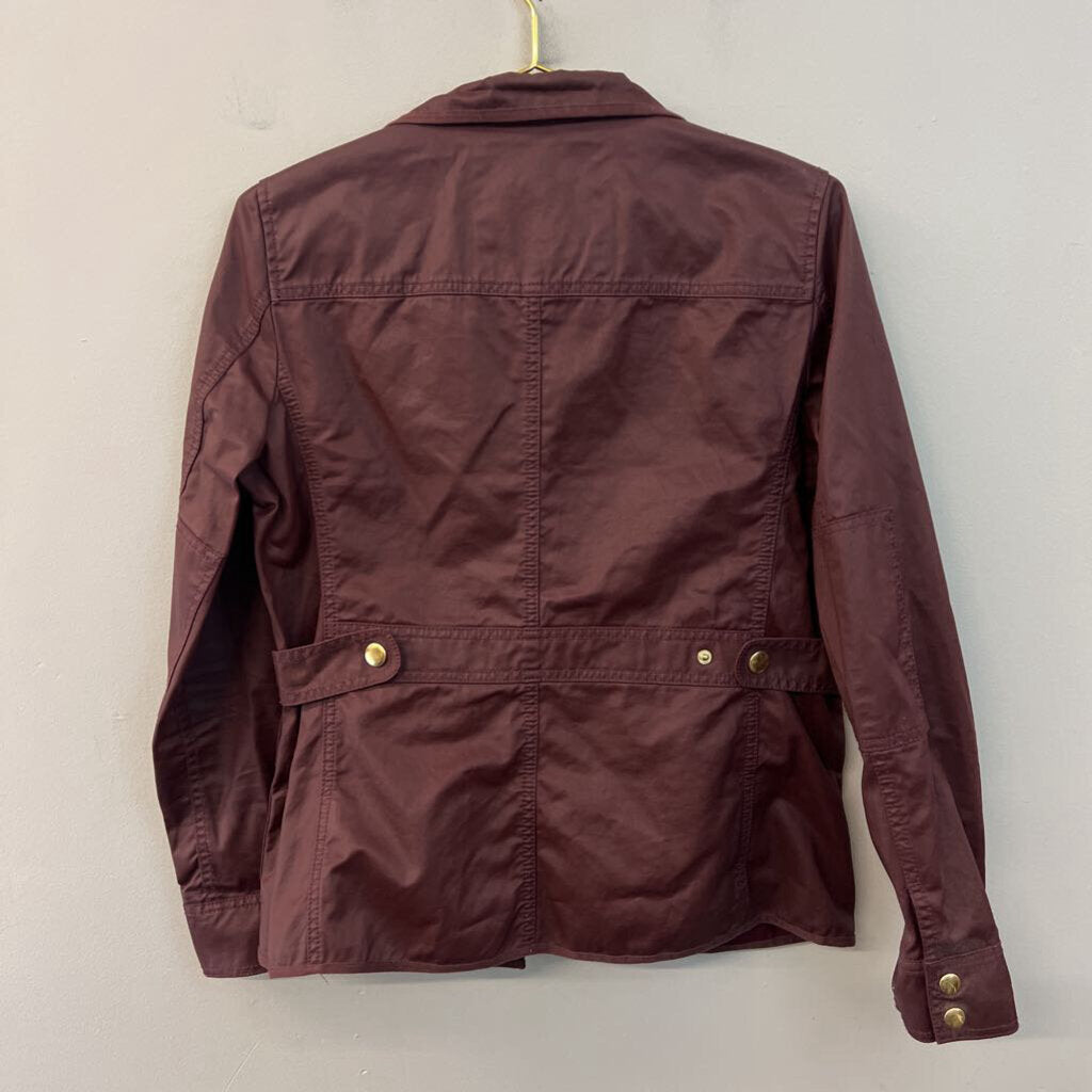 J Crew Burgundy Coated Denim Zip Up Jacket Small