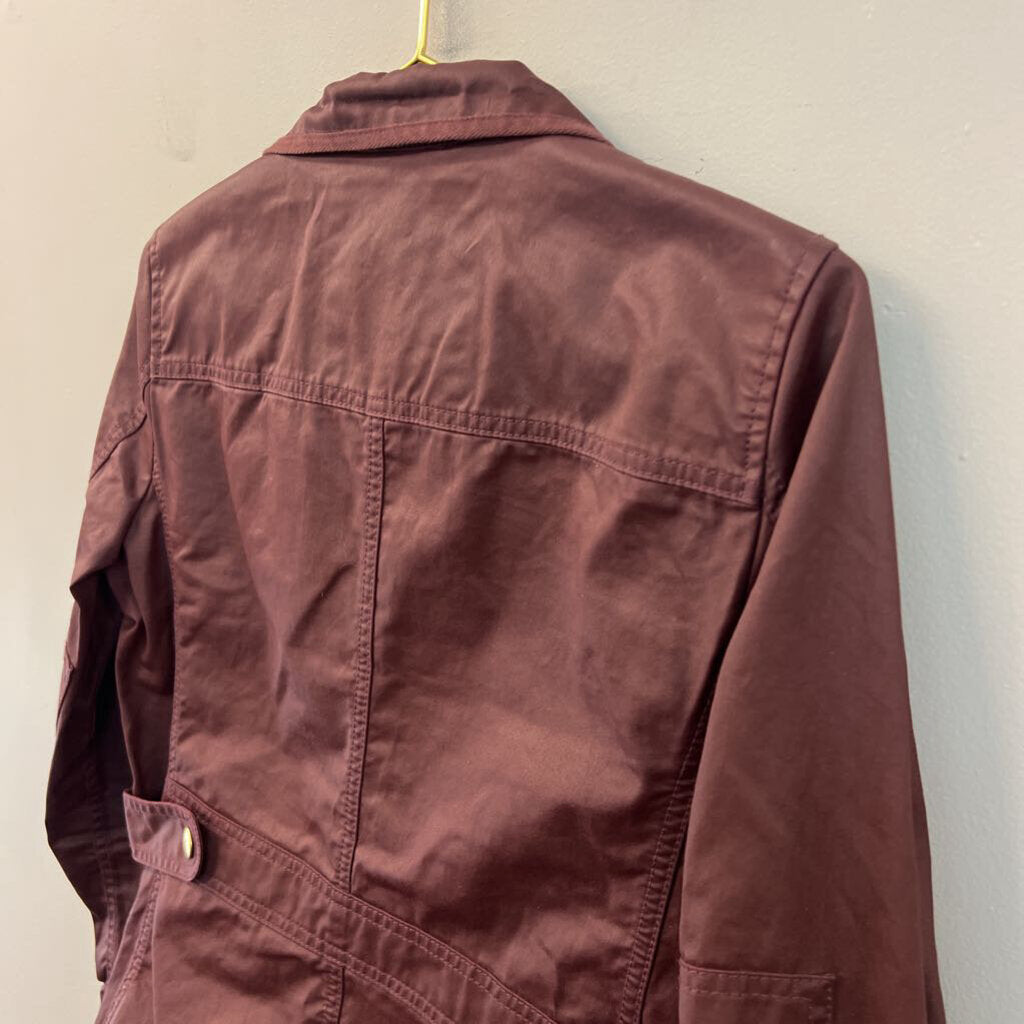 J Crew Burgundy Coated Denim Zip Up Jacket Small