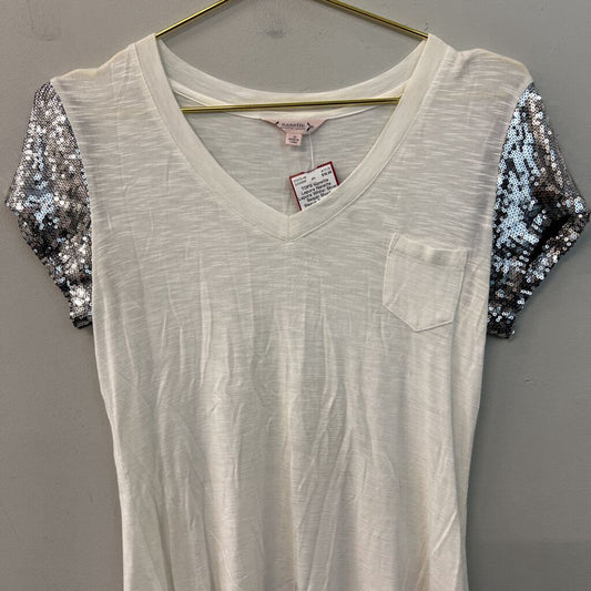 Nanette Lepore White/ Silver Sequin Short Sleeve Top Extra Small