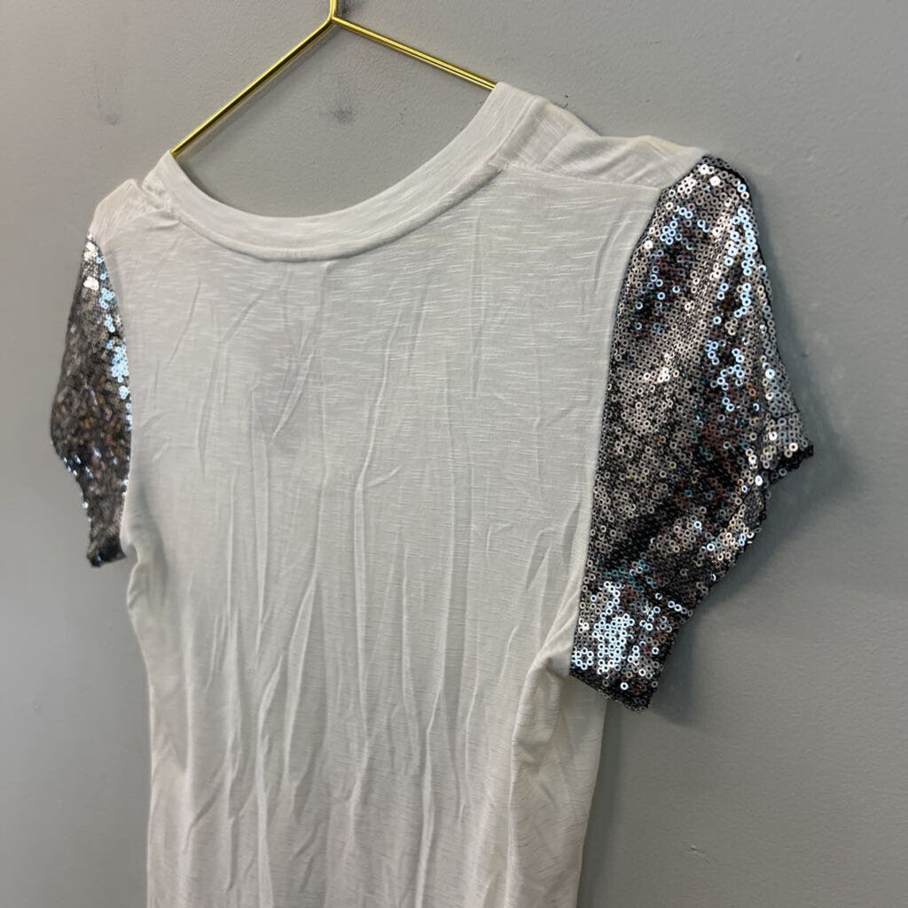 Nanette Lepore White/ Silver Sequin Short Sleeve Top Extra Small