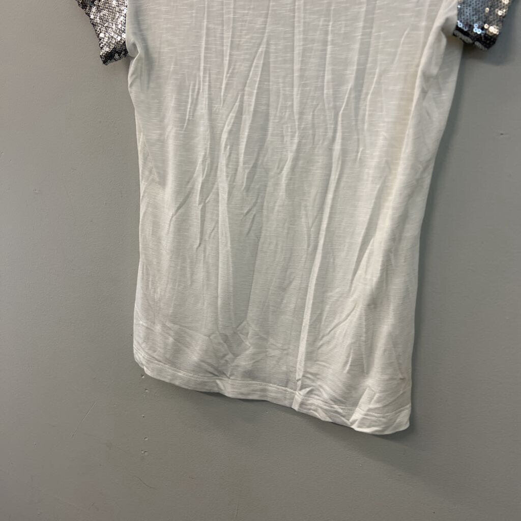 Nanette Lepore White/ Silver Sequin Short Sleeve Top Extra Small