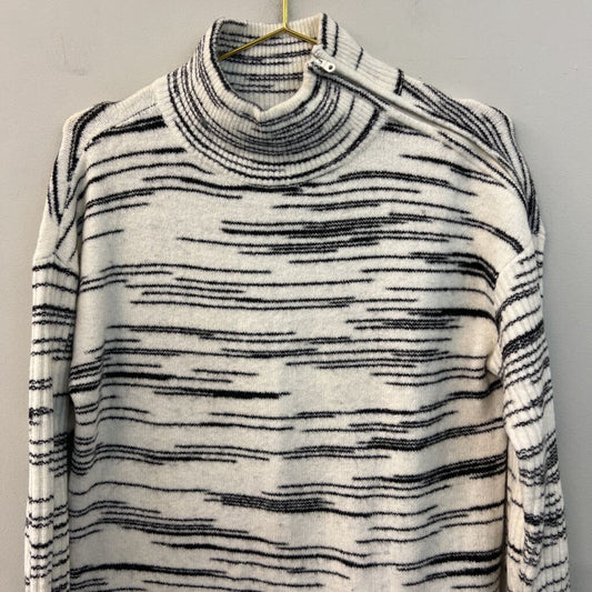 Talbots White/ Black Print Zip Turtleneck Sweater Top Medium Petite