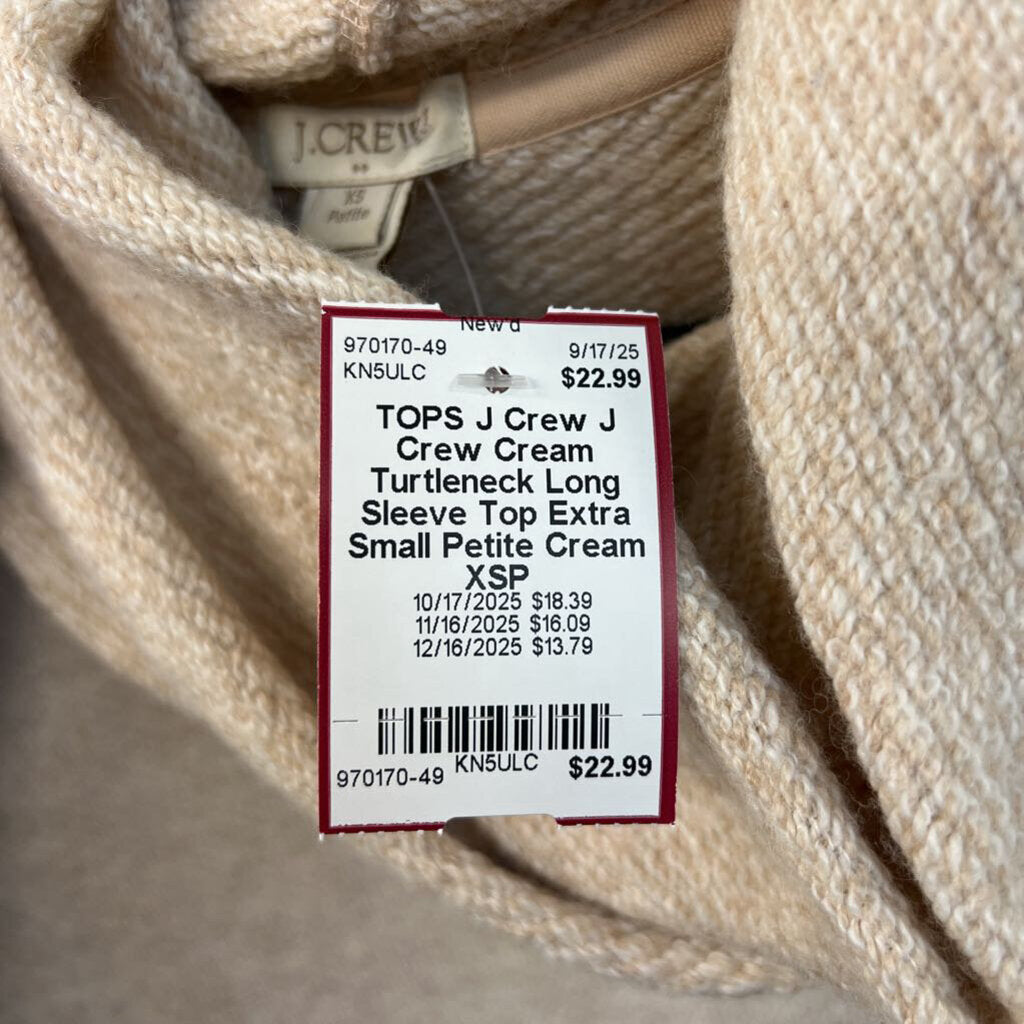 J Crew Cream Turtleneck Long Sleeve Top Extra Small Petite