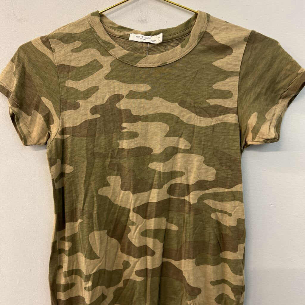 Rag and Bone Green Camo Print Short Sleeve Top XXS