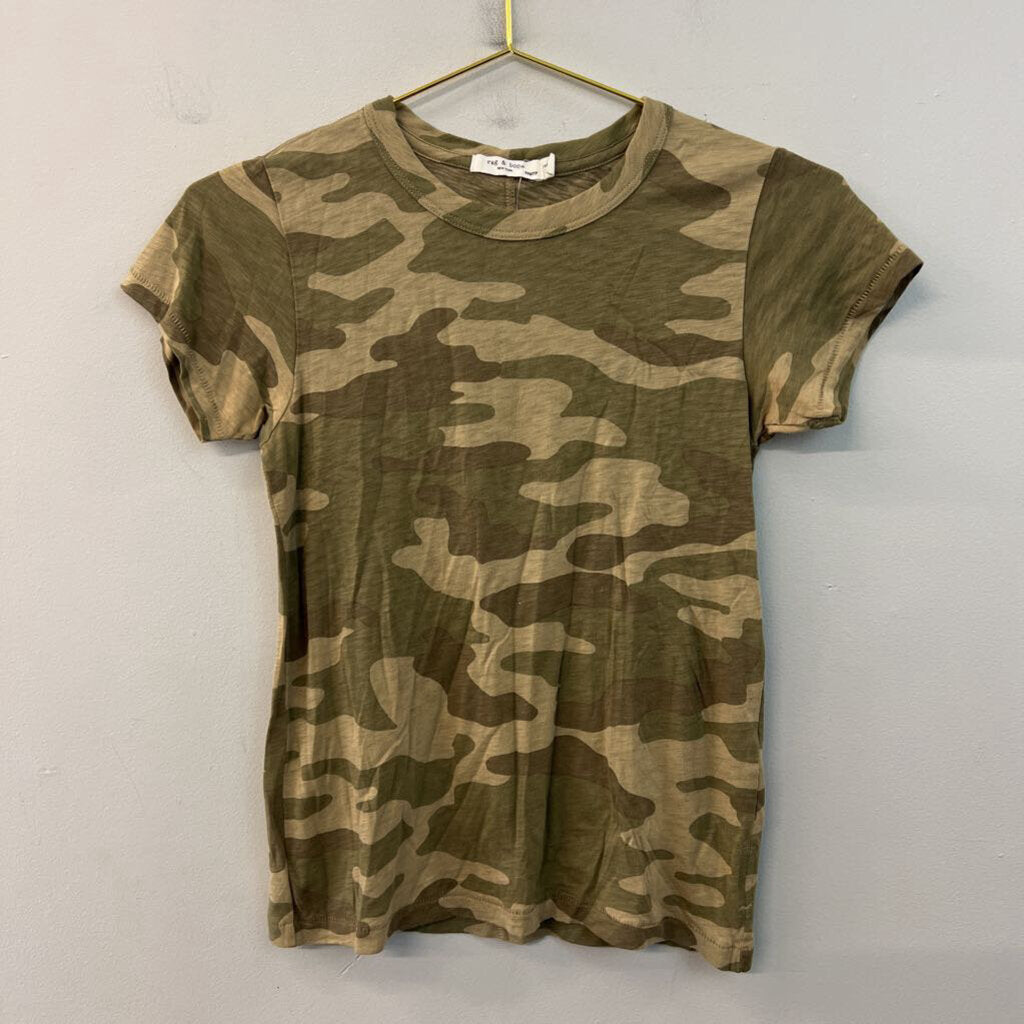 Rag and Bone Green Camo Print Short Sleeve Top XXS