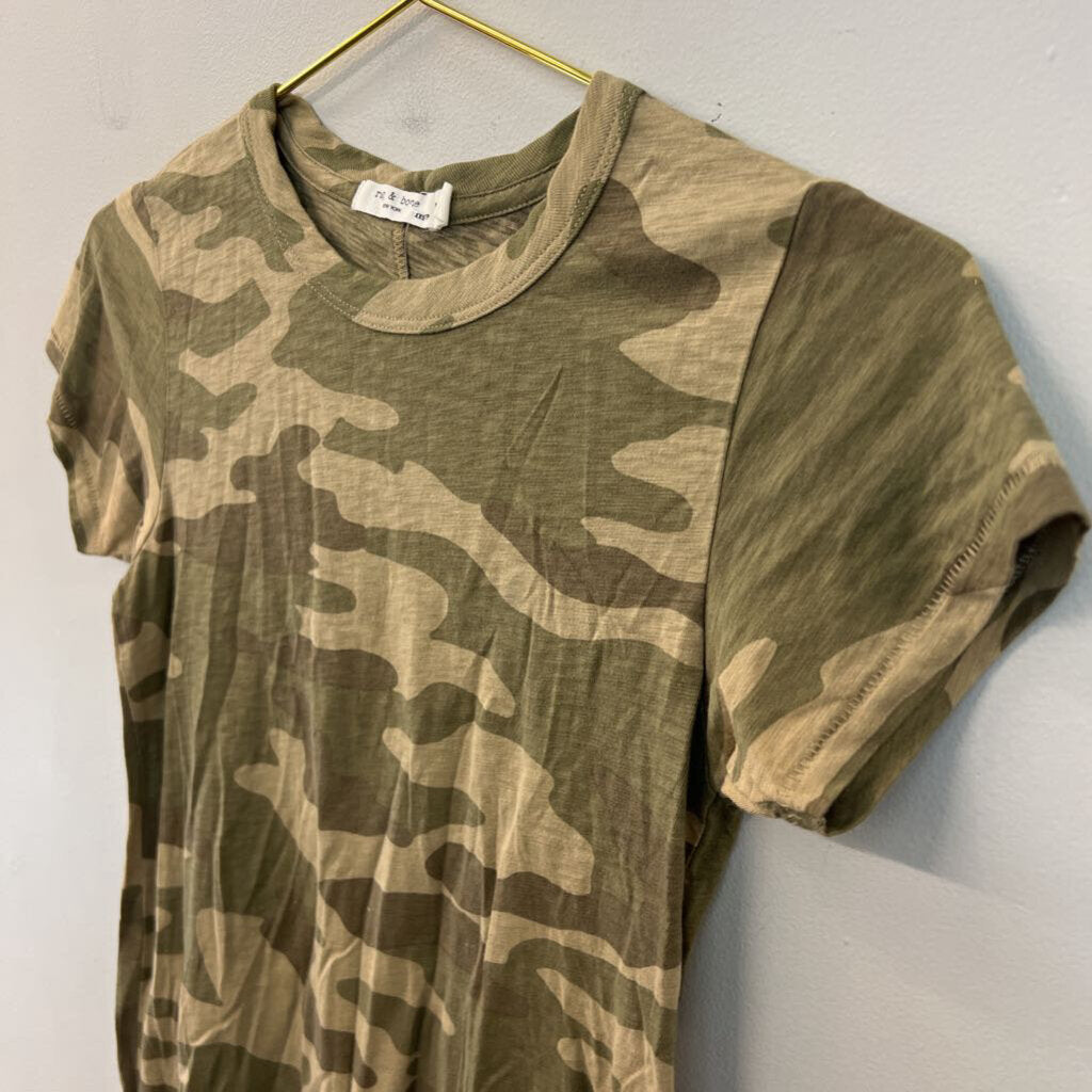 Rag and Bone Green Camo Print Short Sleeve Top XXS