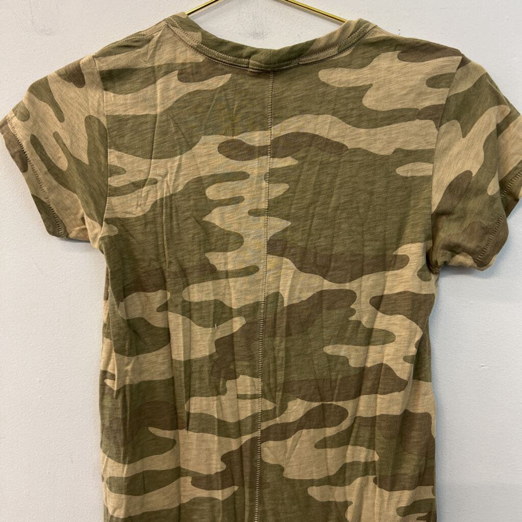 Rag and Bone Green Camo Print Short Sleeve Top XXS