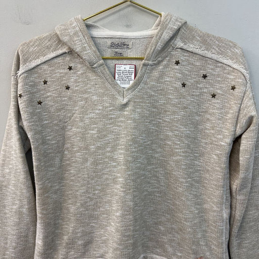 Lucky Brand Beige/ Gold Thread Star Detail Cropped Hooded Pullover Large