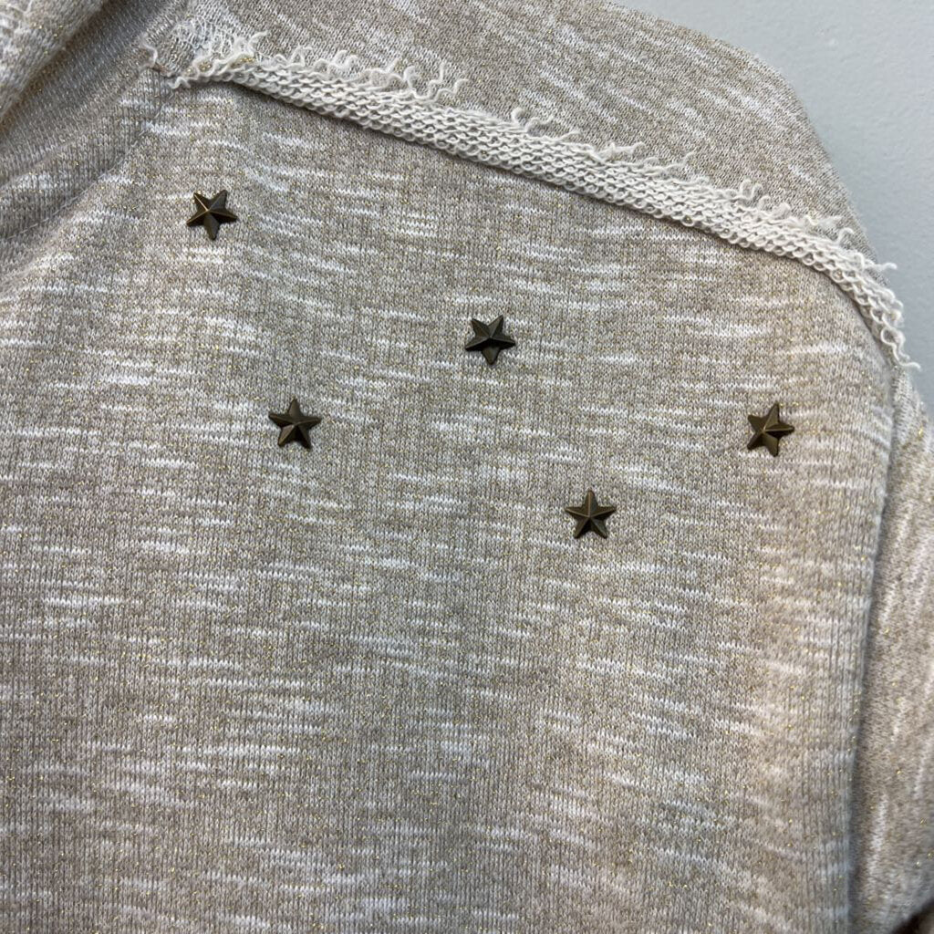 Lucky Brand Beige/ Gold Thread Star Detail Cropped Hooded Pullover Large