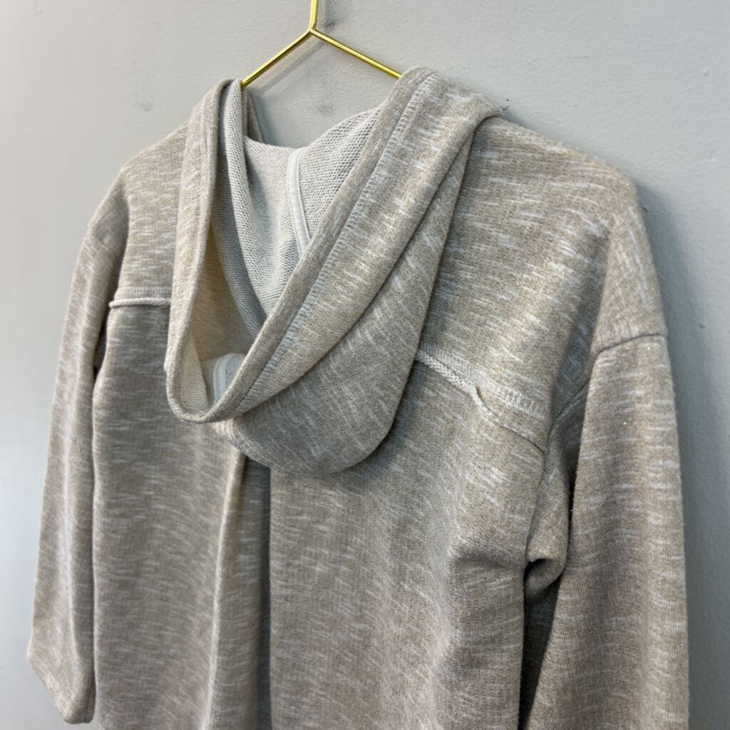 Lucky Brand Beige/ Gold Thread Star Detail Cropped Hooded Pullover Large