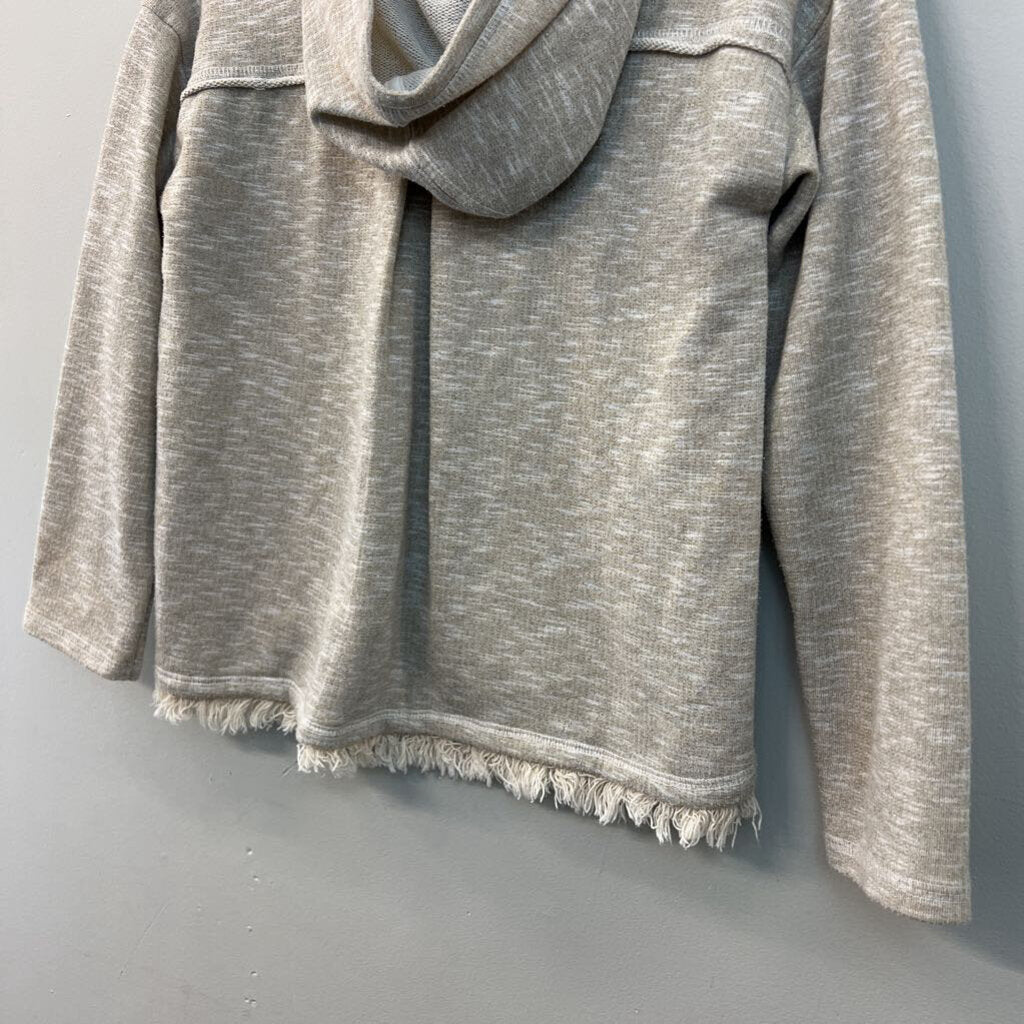 Lucky Brand Beige/ Gold Thread Star Detail Cropped Hooded Pullover Large