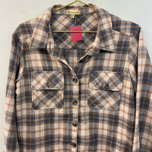 Democracy Brown/ Blue Plaid Long Sleeve Button Down Top Small
