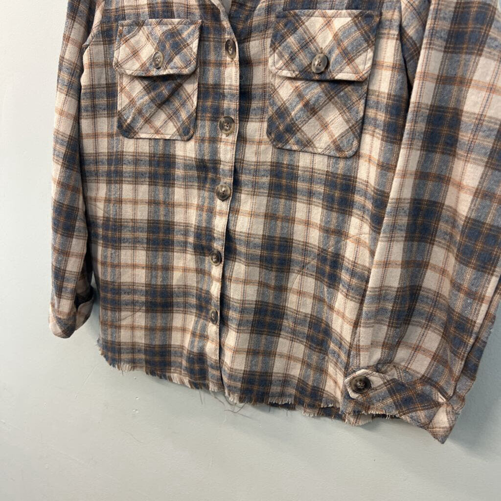 Democracy Brown/ Blue Plaid Long Sleeve Button Down Top Small