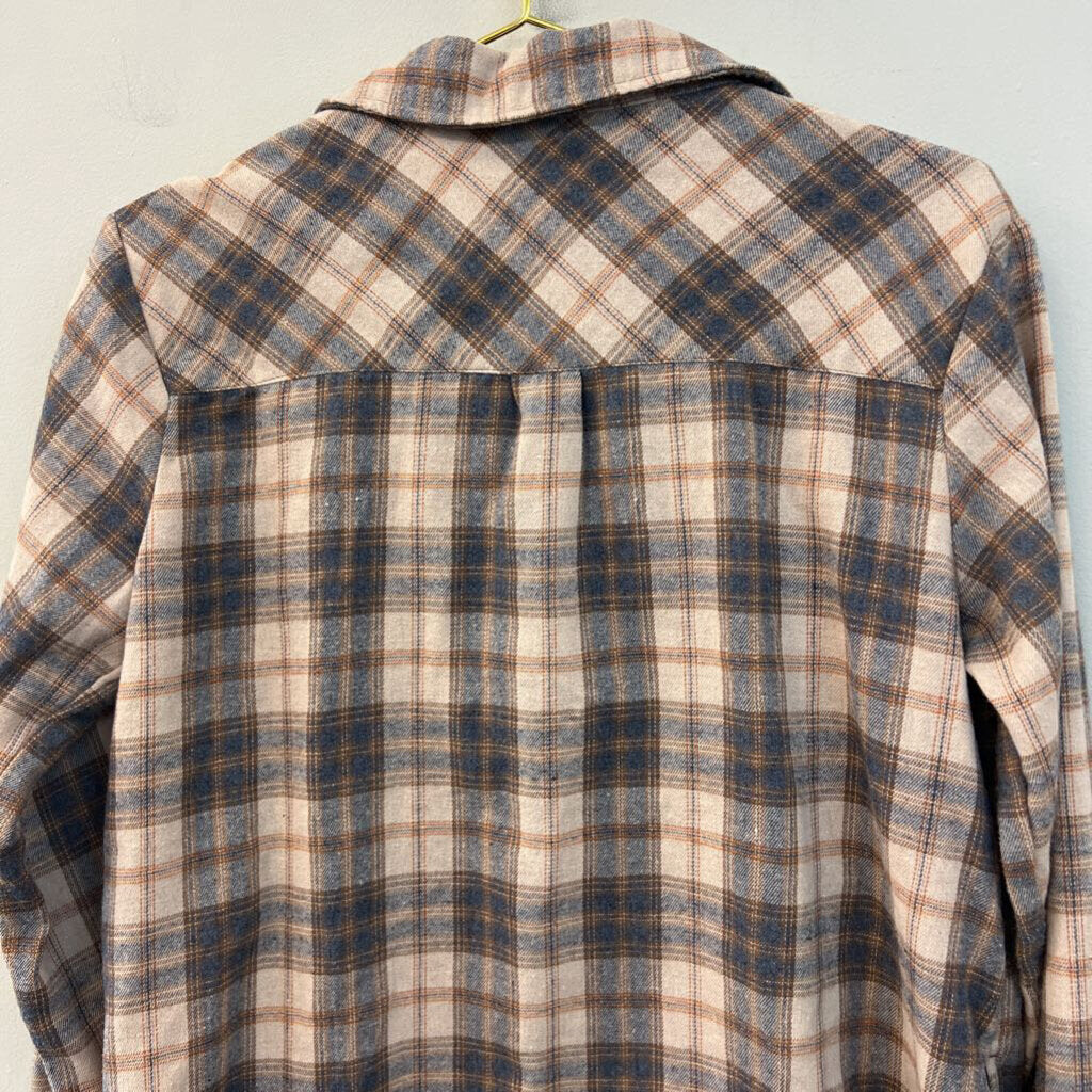Democracy Brown/ Blue Plaid Long Sleeve Button Down Top Small
