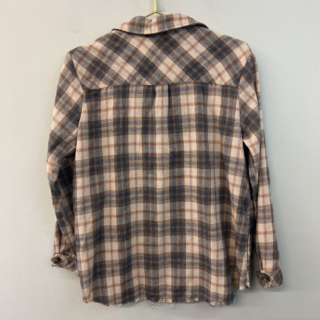 Democracy Brown/ Blue Plaid Long Sleeve Button Down Top Small