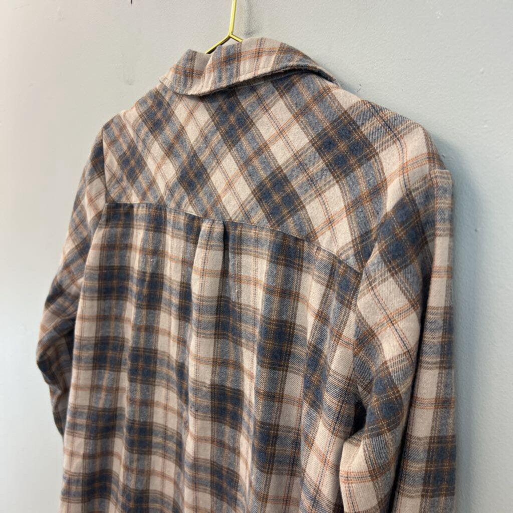 Democracy Brown/ Blue Plaid Long Sleeve Button Down Top Small