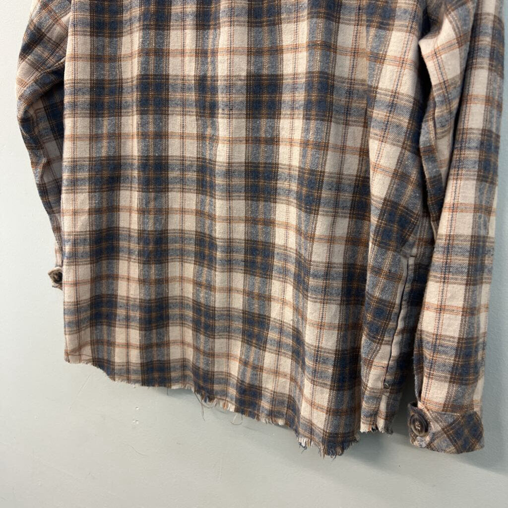 Democracy Brown/ Blue Plaid Long Sleeve Button Down Top Small