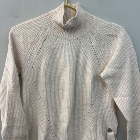 Rebecca Taylor Cream Knit Long Sleeve Tie Side Turtleneck Top Extra Small