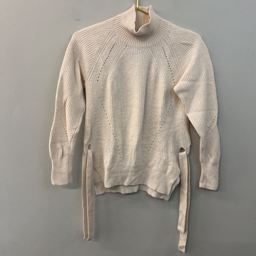 Rebecca Taylor Cream Knit Long Sleeve Tie Side Turtleneck Top Extra Small