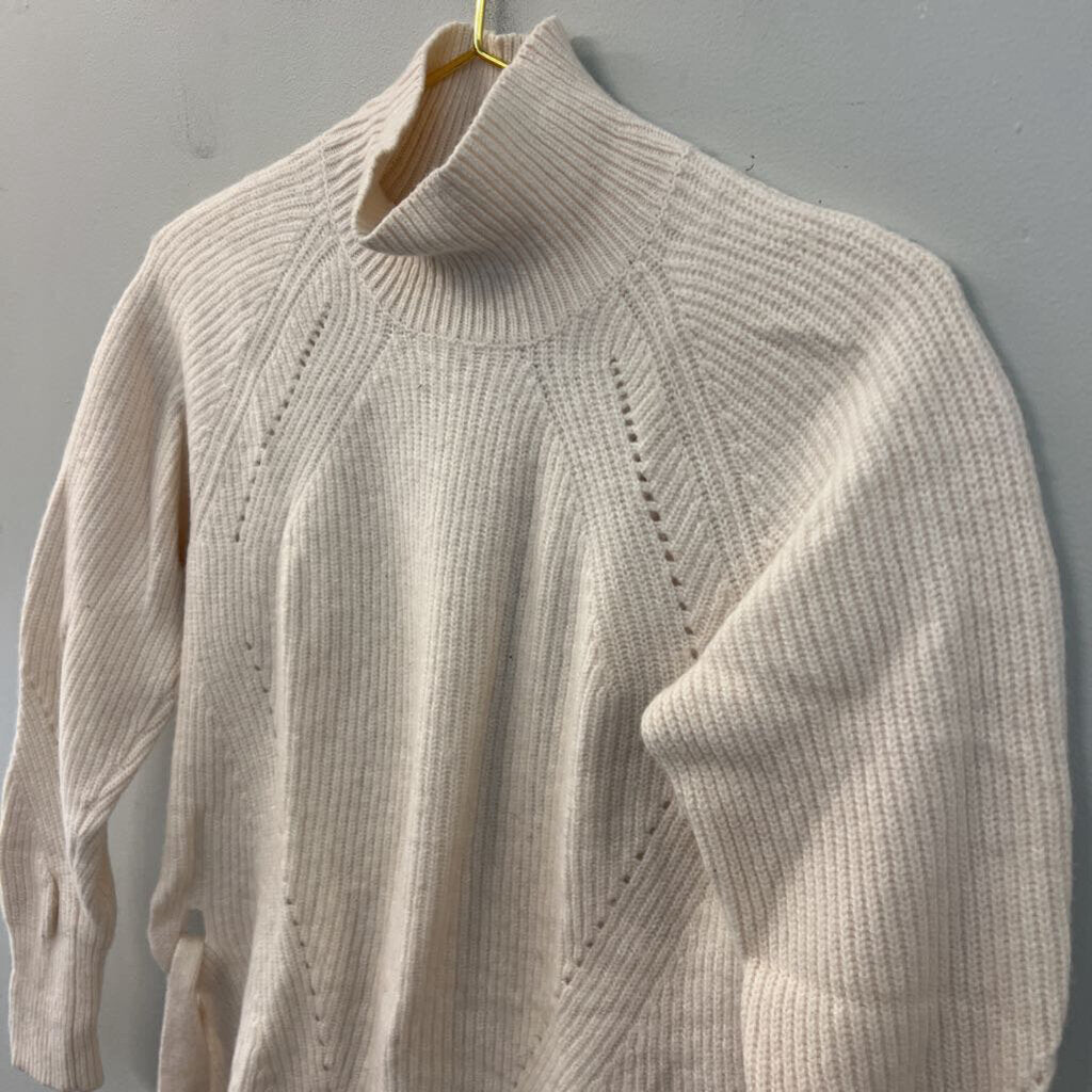 Rebecca Taylor Cream Knit Long Sleeve Tie Side Turtleneck Top Extra Small