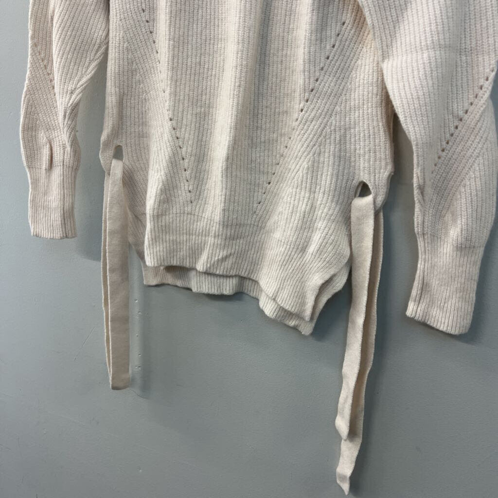 Rebecca Taylor Cream Knit Long Sleeve Tie Side Turtleneck Top Extra Small