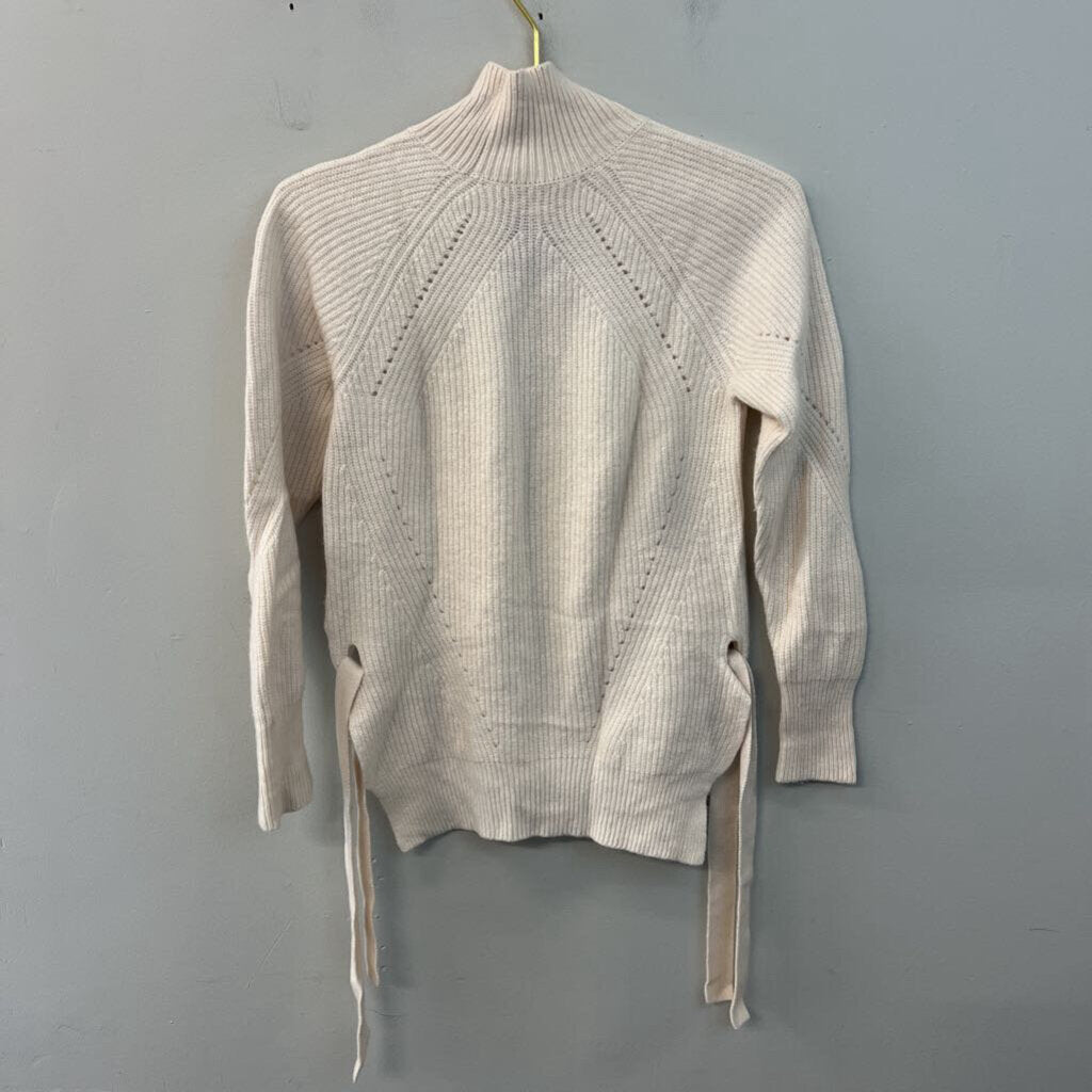 Rebecca Taylor Cream Knit Long Sleeve Tie Side Turtleneck Top Extra Small