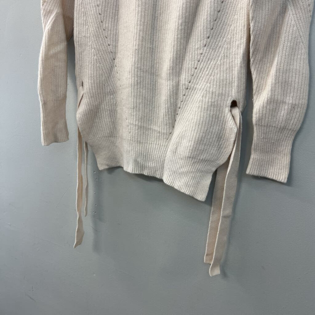 Rebecca Taylor Cream Knit Long Sleeve Tie Side Turtleneck Top Extra Small