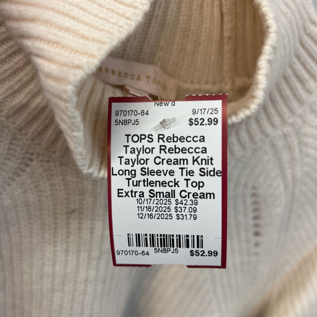 Rebecca Taylor Cream Knit Long Sleeve Tie Side Turtleneck Top Extra Small