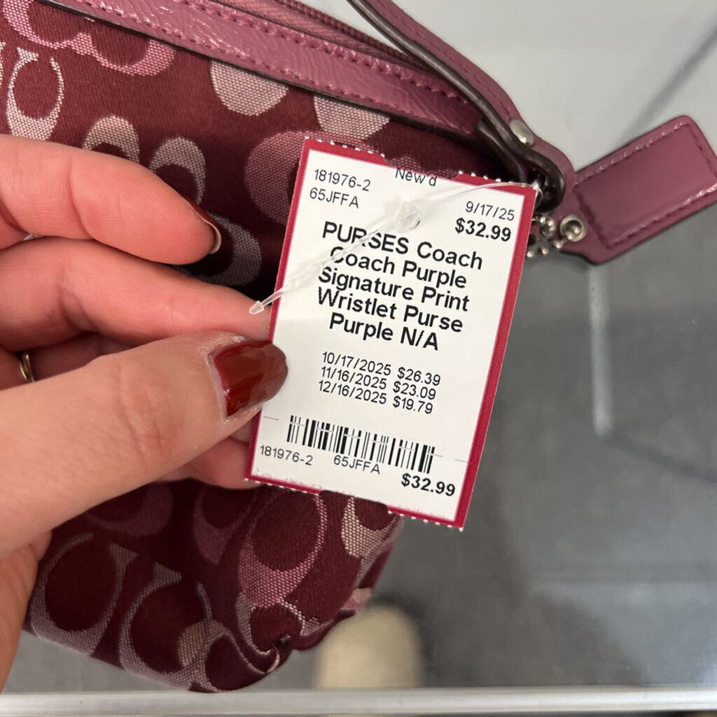 Coach Purple Signature Print Wristlet Purse