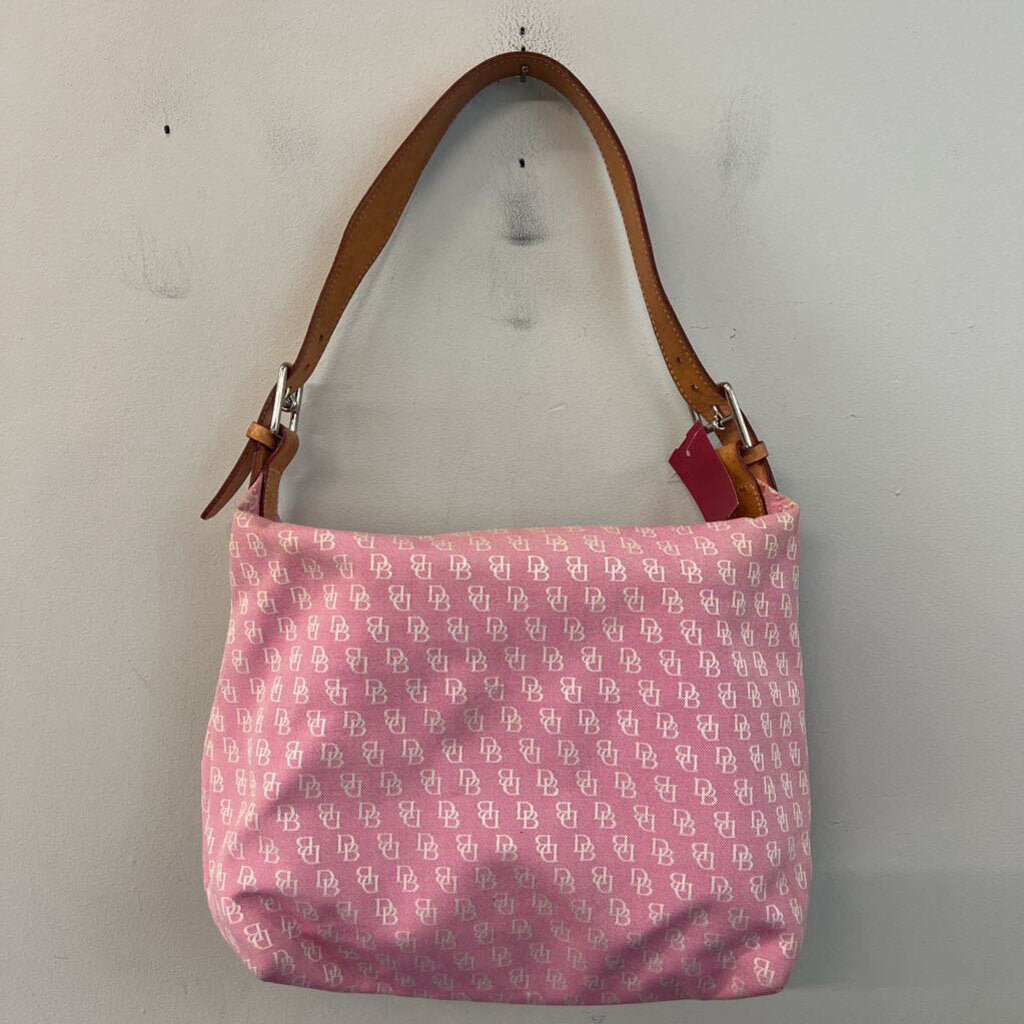 Dooney and Bourke Pink Canvas Signature Print Shoulder Purse