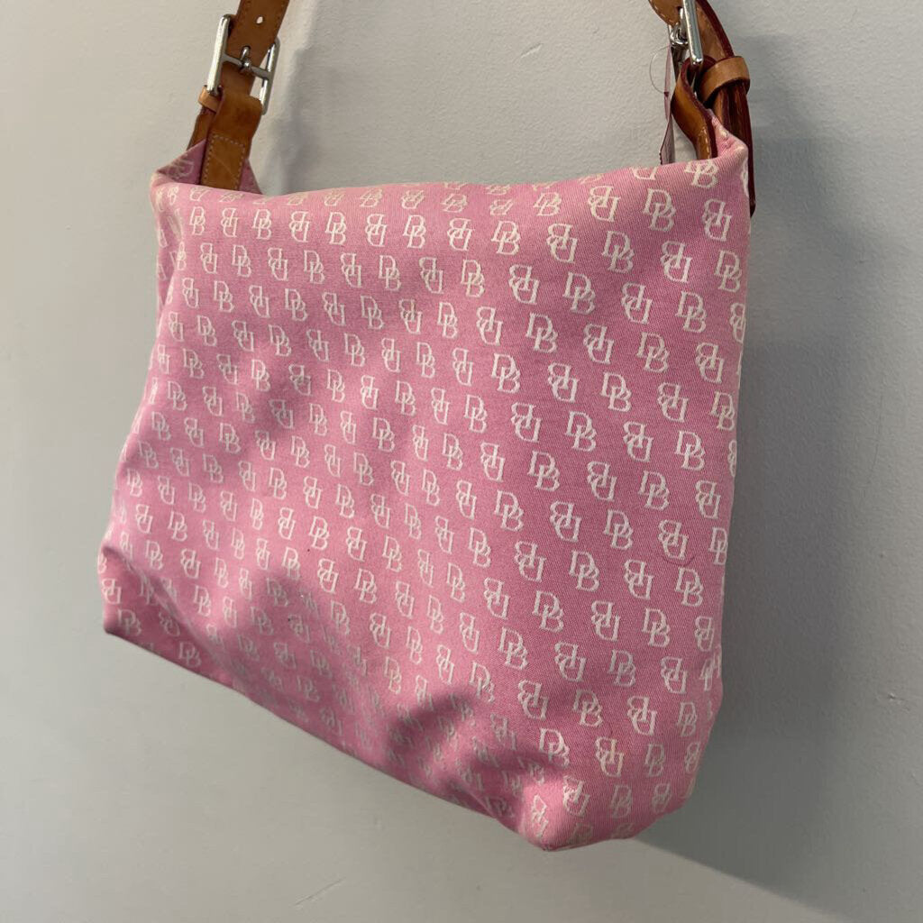 Dooney and Bourke Pink Canvas Signature Print Shoulder Purse
