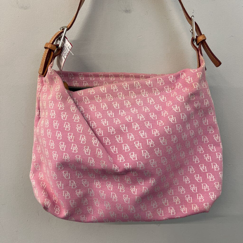Dooney and Bourke Pink Canvas Signature Print Shoulder Purse