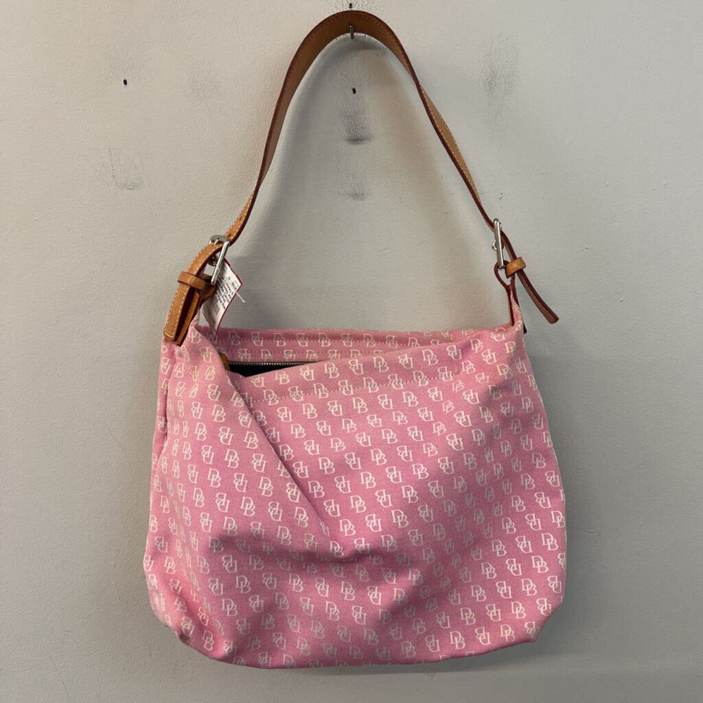 Dooney and Bourke Pink Canvas Signature Print Shoulder Purse