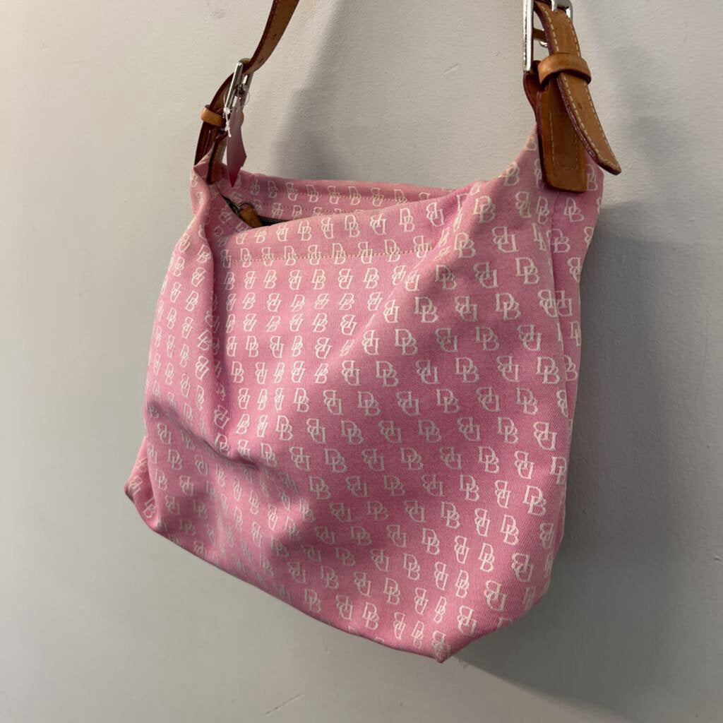 Dooney and Bourke Pink Canvas Signature Print Shoulder Purse