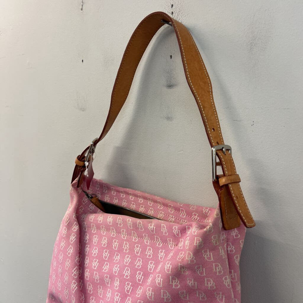 Dooney and Bourke Pink Canvas Signature Print Shoulder Purse