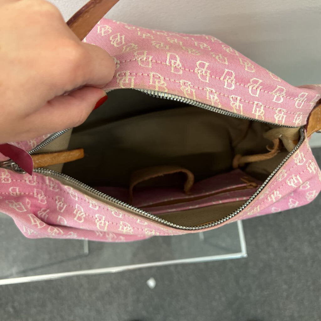 Dooney and Bourke Pink Canvas Signature Print Shoulder Purse
