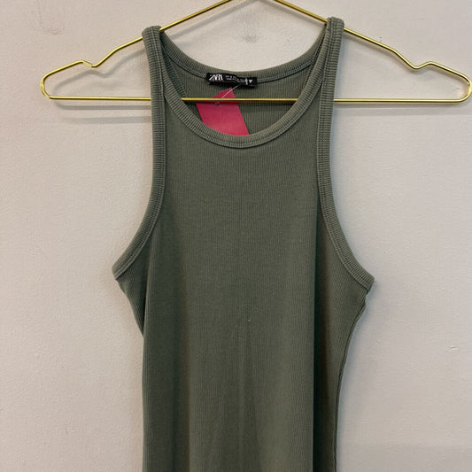 Zara Green Ribbed Fitted Midi Tank Dress Small