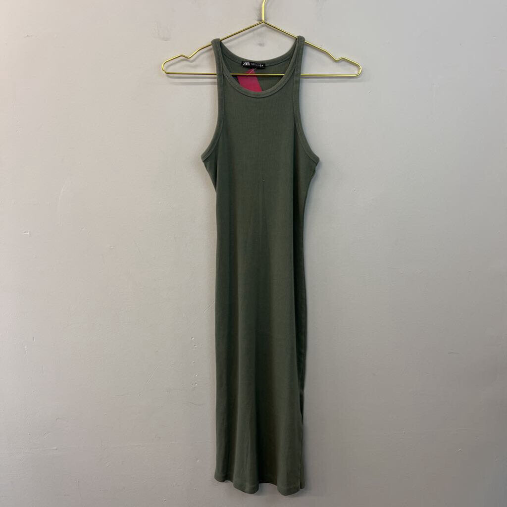 Zara Green Ribbed Fitted Midi Tank Dress Small