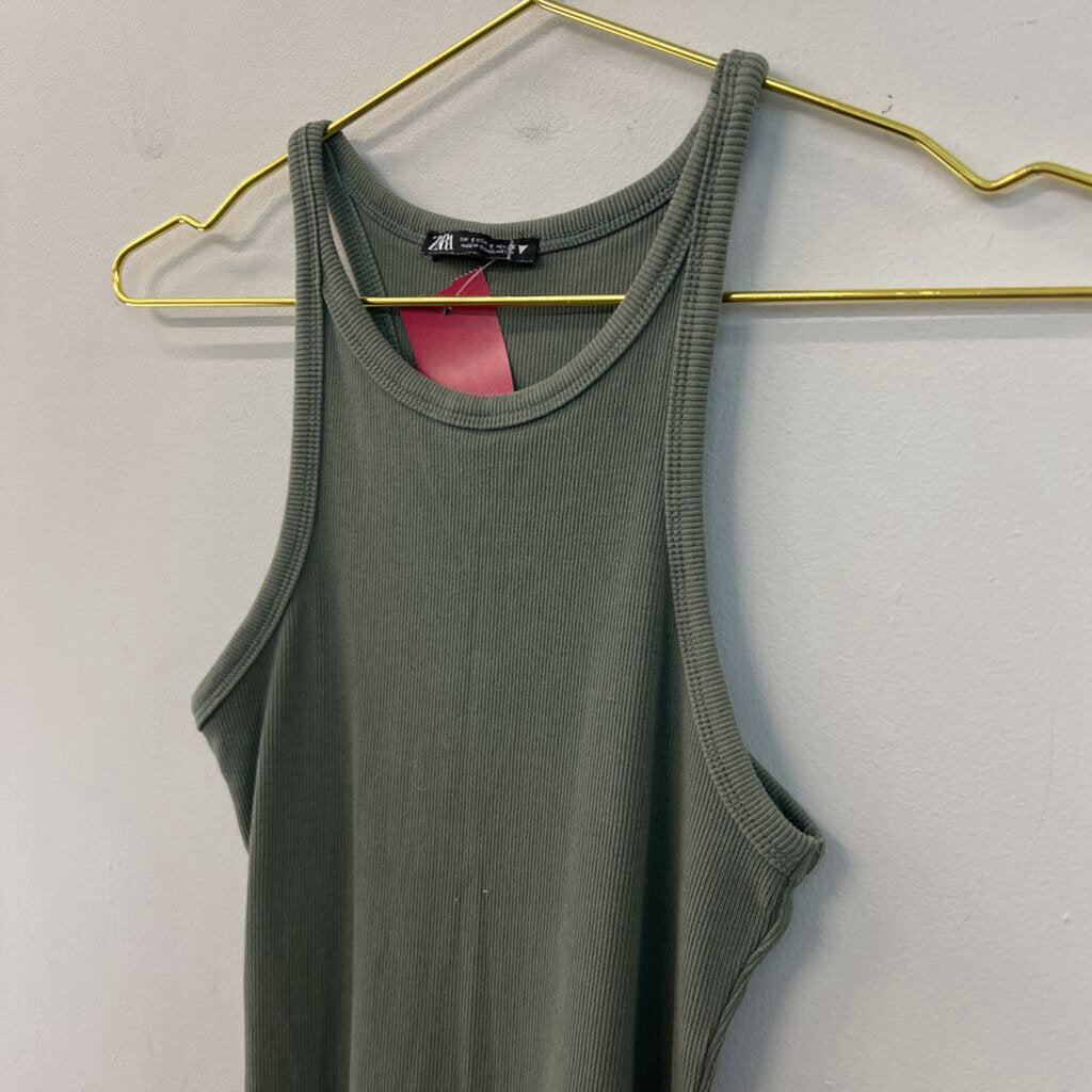 Zara Green Ribbed Fitted Midi Tank Dress Small